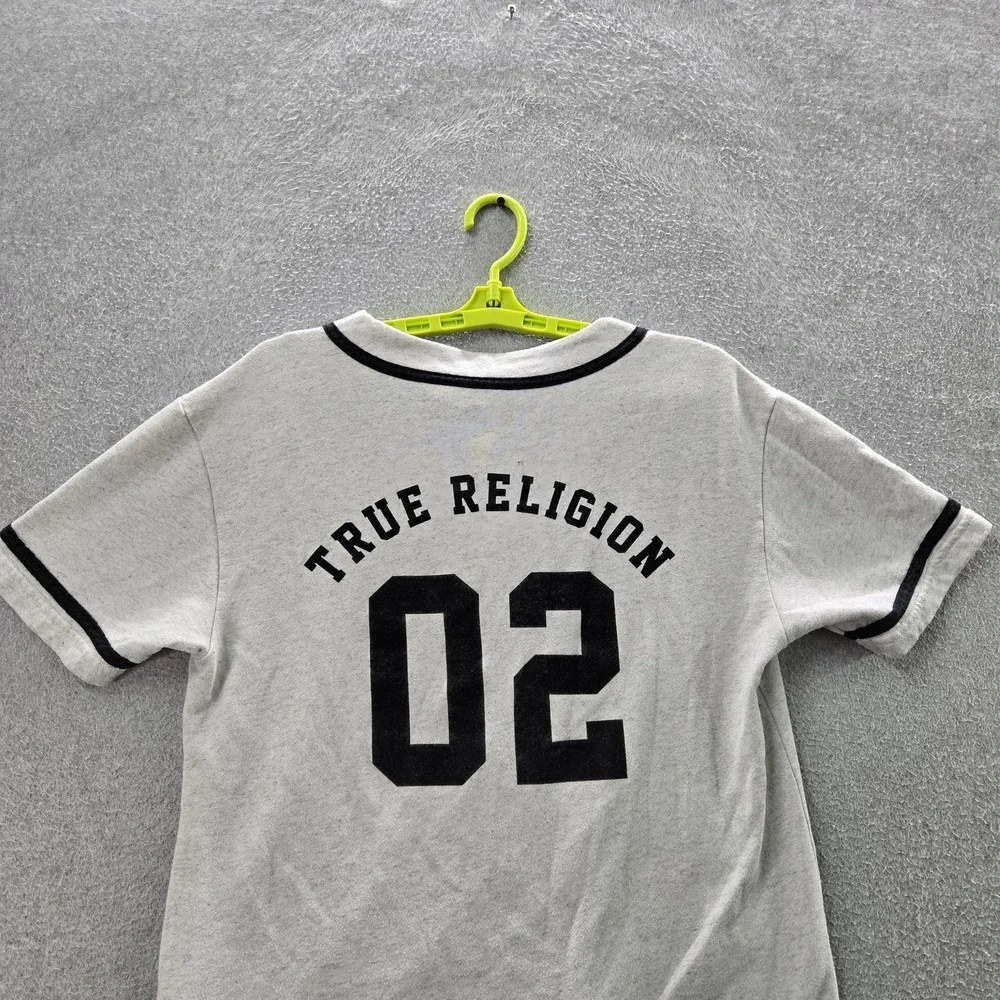 True Religion Men‎ Jersey M Gray Logo Lead Off Baseball Button